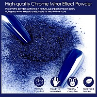 Allstarry Silver Chrome Nail Powder 2Pcs Metallic Royal Blue Mirror Effect Dust Glitter Glazed Manicure Decoration Reflective Pi