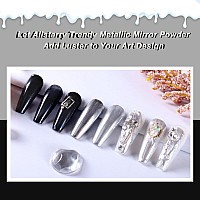 Allstarry Chrome Nail Powder 2Pcs Black Silver Metallic Mirror Effect Dust Glitter Glazed Manicure Decoration Reflective Pigment