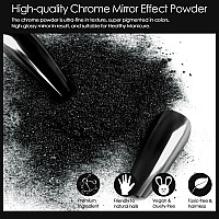 Allstarry Chrome Nail Powder 2Pcs Black Silver Metallic Mirror Effect Dust Glitter Glazed Manicure Decoration Reflective Pigment