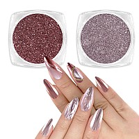 Allstarry Chrome Nail Powder 2Pcs Metallic Mirror Effect Dust Glitter Glazed Manicure Decoration Reflective Pigment For Gel Poli