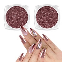 Allstarry Chrome Nail Powder 2Pcs Metallic Mirror Effect Dust Glitter Glazed Manicure Decoration Reflective Pigment For Gel Poli