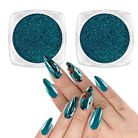 Allstarry Chrome Nail Powder 2Pcs Metallic Mirror Effect Dust Glitter Glazed Manicure Decoration Reflective Pigment For Gel Poli