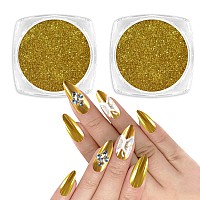 Allstarry Chrome Nail Powder 2Pcs Metallic Mirror Effect Dust Glitter Glazed Manicure Decoration Reflective Pigment For Gel Poli