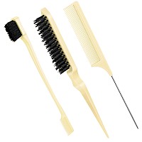 Geiserailie 3 Pcs Slick Back Hair Brush Set Bristle Hair Brush Edge Control Brush Teasing Comb For Women Baby Kids Black Hairb