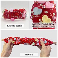 Sulcar Headband For Women Love Heart Headband Jeweled Crystal Rhinestone Wide Top Knot Headband Hair Accessories Giftslove Red