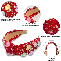 Sulcar Headband For Women Love Heart Headband Jeweled Crystal Rhinestone Wide Top Knot Headband Hair Accessories Giftslove Red