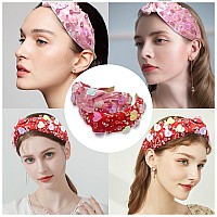 Sulcar Headband For Women Love Heart Headband Jeweled Crystal Rhinestone Wide Top Knot Headband Hair Accessories Giftslove Red