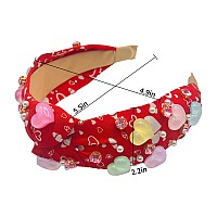 Sulcar Headband For Women Love Heart Headband Jeweled Crystal Rhinestone Wide Top Knot Headband Hair Accessories Giftslove Red