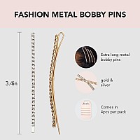 Kitsch Rhinestone Bobby Pins 4 Pieces Extra Long Barrettes Hair Pins For Women Fancy Elegant Diamond Crystal Hairpins Wedding