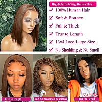 Utide Chocolate Brown Bob Wig Human Hair Straight 16 Inch 13X4 Hd Transparent Lace Frontal Bob Wig Straight Hair Free Part Short