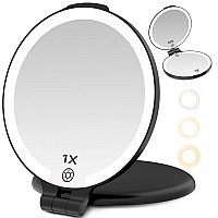 Funtouch 7 Travel Makeup Mirror With Lights 10X Magnifying Rechargeable Double Sided 3 Color Lighted Makeup Mirror For Travel