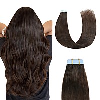 Sunya Tape In Hair Extensions Human Hair 30 Inch Long Tape In Hair Extensions Human Hair Straight Seamless Skin Weft Dark Brown