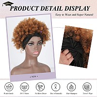 Aisaide Ombre Brown Kinky Curly Headband Wig Short Synthetic Afro Curls Medium Cap 4 Inches Heat Resistant Womens Hair Acc