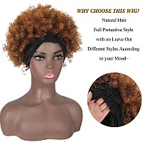 Aisaide Ombre Brown Kinky Curly Headband Wig Short Synthetic Afro Curls Medium Cap 4 Inches Heat Resistant Womens Hair Acc