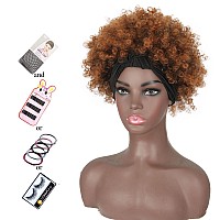 Aisaide Ombre Brown Kinky Curly Headband Wig Short Synthetic Afro Curls Medium Cap 4 Inches Heat Resistant Womens Hair Acc