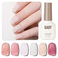 Gaoy Jelly Nude Pink Gel Nail Polish Of 6 Transparent Milky White Purple Shimmer Colors Sheer Gel Polish Kit For Salon Gel Manic