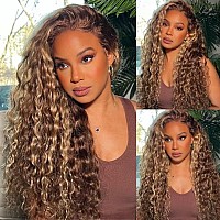 Yiroo Bleached Knots Wig Highlight Honey Blonde Water Wave Human Hair Wig Bye Bye Knots Wig Put On And Go Glueless Wig 7X5 Hd La