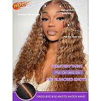 Yiroo Bleached Knots Wig Highlight Honey Blonde Water Wave Human Hair Wig Bye Bye Knots Wig Put On And Go Glueless Wig 7X5 Hd La