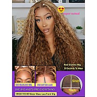 Yiroo Bleached Knots Wig Highlight Honey Blonde Water Wave Human Hair Wig Bye Bye Knots Wig Put On And Go Glueless Wig 7X5 Hd La