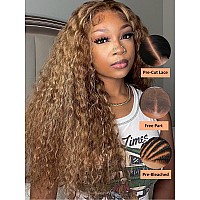 Yiroo Bleached Knots Wig Highlight Honey Blonde Water Wave Human Hair Wig Bye Bye Knots Wig Put On And Go Glueless Wig 7X5 Hd La