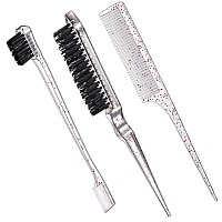 Geiserailie 3 Pcs Slick Back Hair Brush Set Bristle Edge Control Teasing Comb For Women Baby Kids Black Hair Clear Red