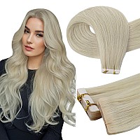 Full Shine Intact Tape In Hair Extensions 20Inch Color 60 Platinum Blonde Machine Virgin Tape In Extensions Human Hair Seamless