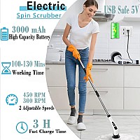 Electric Spin Scrubbercordless Cleaning Brush 3In1 Adjustable Detachable Exten Handle2 Rotat Speedshower Scrubber With 9 Re