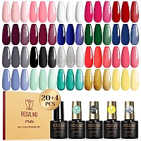 Rosalind 24Pcs Gel Nail Polish Set With 4 Pcs Base Coat And Matte And Glossy And Glitter Top Coat20 Color Vibrant And High Shin