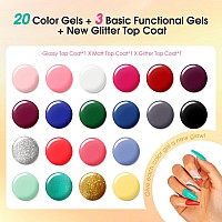 Rosalind 24Pcs Gel Nail Polish Set With 4 Pcs Base Coat And Matte And Glossy And Glitter Top Coat20 Color Vibrant And High Shin