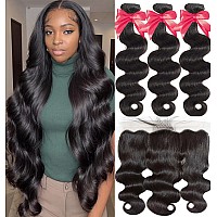 Body Wave Bundles With 13X4 Lace Frontal 18 20 2218 100 Unprocessed Brazilian Body Wave Human Hair Weave With Ear To Ear Fre