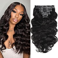 Goulus Seamless Clip In Hair Extensions Real Human Hair 8Pcs Body Wave Clip Ins For Black Women Brazilian Virgin Human Hair Exte