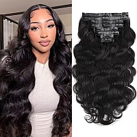 Goulus Seamless Clip In Hair Extensions Real Human Hair 8Pcs Body Wave Clip Ins For Black Women Brazilian Virgin Human Hair Exte