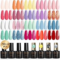 Rosalind 24Pcs Neon Gel Nail Polish Set 20 Colors Hot Pink Yellow Blue Greeen Gel Polish With Glossy Matte Glitter Top And B