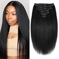 Seamless Clip In Hair Extensions Human Hair Kinky Straight 14Inch 120G 8Pcs Seamless Clip Ins For Black Women Real Human Hair Ex