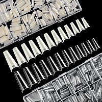 Krofaue 1200Pcs Coffin Nail Tips Half Cover Ballerina Nail Tips 12 Size False Nail Tips For Acrylic Nails Professional Manicur