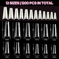 Krofaue 1200Pcs Coffin Nail Tips Half Cover Ballerina Nail Tips 12 Size False Nail Tips For Acrylic Nails Professional Manicur