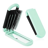 Travel Folding Hair Brush With Mirror For Women Small Collapsable Hair Comb With Soft Nylon Bristles Portable Mini Pocket Size