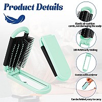 Travel Folding Hair Brush With Mirror For Women Small Collapsable Hair Comb With Soft Nylon Bristles Portable Mini Pocket Size