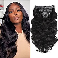 Goulus Seamless Clip In Hair Extensions Real Human Hair 8Pcs Body Wave Clip Ins For Black Women Brazilian Virgin Human Hair Exte