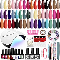 Vanreesa 42 Pcs Gel Nail Polish Kit With U V Light 24 Colors Gel Nail Polish Base Coat Glossy Matte Top Coat Complete Gel Nail