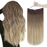 Easyouth Invisible Fish Line Hair Extensions Honey Blonde Mix Bleach Blonde Wire Hair Extensions Real Human Hair Transparent Wir