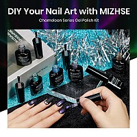 Mizhse Sparkle Glitter Top Coat Gel Polish Clear Holographic Aurora Shimmer No Wipe Top Coat Soak Off Uv Led Nail Gel Polish Fo