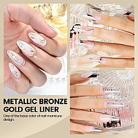 Rarjsm Metallic Gel Liner Nail Art Silver Bronze Gold 2Pcs Set Mirror Chrome 3D Effect Gel Nail Polish 8Ml Build In Thin Brush M