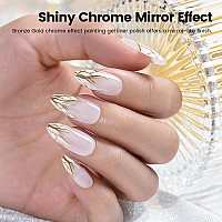 Rarjsm Metallic Gel Liner Nail Art Silver Bronze Gold 2Pcs Set Mirror Chrome 3D Effect Gel Nail Polish 8Ml Build In Thin Brush M