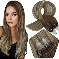 Full Shine Balayage Micro Link Human Hair Extensions Long Micro Loop Hair Extensions 24Inch Fusion Hair Extensions Real Human Ha