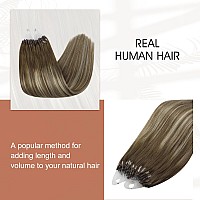 Full Shine Balayage Micro Link Human Hair Extensions Long Micro Loop Hair Extensions 24Inch Fusion Hair Extensions Real Human Ha