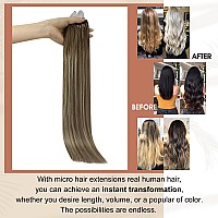 Full Shine Balayage Micro Link Human Hair Extensions Long Micro Loop Hair Extensions 24Inch Fusion Hair Extensions Real Human Ha