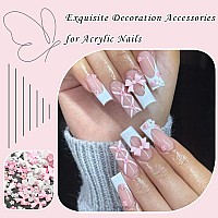 600Pcs Bow Nail Charms And Flatback Pearls White Pink Bowknot 3D Cute Nail Charms Acrylic Flower For Nail Supplies Design White