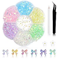 300Pcs Bow Nail Charms And 3D Flowers Nail Charmsaurora Bowknot Cute Nail Charms For Nail Supplies Designwhite Acrylic Flower