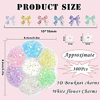 300Pcs Bow Nail Charms And 3D Flowers Nail Charmsaurora Bowknot Cute Nail Charms For Nail Supplies Designwhite Acrylic Flower